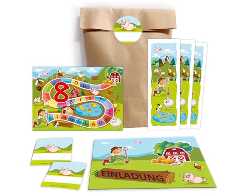 10 Einladungskarten zum 8. Kindergeburtstag Bauernhof Jungen Mädchen Einladung achte Geburtstag incl. 10 Umschläge, 10 Partytüten/natur, 10 Aufkleber, 10 Lesezeichen 10 Einladungskarten zum 8. Kindergeburtstag Bauernhof Jungen Mädchen Einladung achte Geburtstag incl. 10 Umschläge, 10 Partytüten/natur, 10 Aufkleber, 10 Lesezeichen von JuNa-Experten