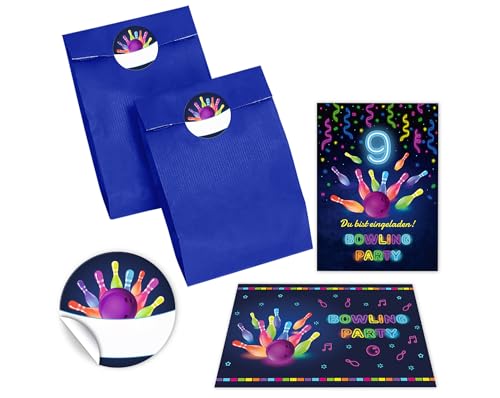 10 Einladungskarten zum 9. Kindergeburtstag Bowling Kegeln Jungen Mädchen Einladung neunte Geburtstag incl. 10 Umschläge, 10 Partytüten/blau, 10 Aufkleber 10 Einladungskarten zum 9. Kindergeburtstag Bowling Kegeln Jungen Mädchen Einladung neunte Geburtstag incl. 10 Umschläge, 10 Partytüten/blau, 10 Aufkleber von JuNa-Experten