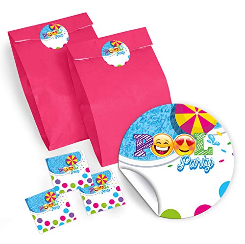10 Geschenktüten/rosa + 10 Aufkleber Schwimmbad Pool-Party für Mitgebsel Gastgeschenk beim Kindergeburtstag Jungen Mädchen von JuNa-Experten