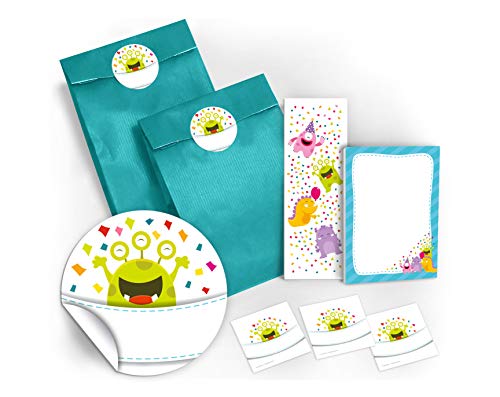 10 Notizblöcke + 10 Lesezeichen + 10 Geschenktüten/blau + 10 Aufkleber lustige Monster Mitgebsel Gastgeschenk beim Geburtstag Kindergeburtstag Hochzeit Taufe Mädchen Jungen von JuNa-Experten