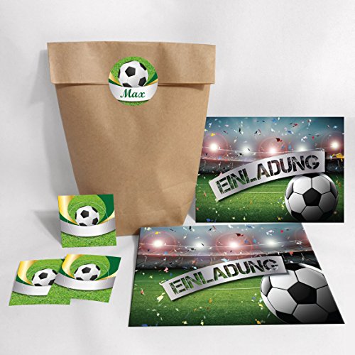10-er Set Einladungskarten zum Kindergeburtstag Jungen Fussball Fußball incl. 10 Umschläge, 10 Partytüten, 10 Aufkleber/Einladungen zum Geburtstag Kinder 10-er Set Einladungskarten zum Kindergeburtstag Jungen Fussball Fußball incl. 10 Umschläge, 10 Partytüten, 10 Aufkleber/Einladungen zum Geburtstag Kinder von JuNa-Experten