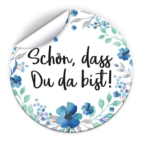 100 Aufkleber SCHÖN, DASS DU DA BIST Etiketten für Gastgeschenke BZW. Mitgebsel bei Hochzeit Taufe Geburtstag Jubiläum Blumen von JuNa-Experten