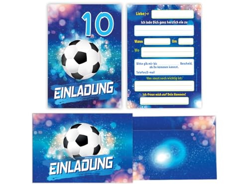 12 Einladungskarten incl. 12 Umschläge 10. Kindergeburtstag Jungen Fußball Fussball Einladungen zehnte Geburtstag von JuNa-Experten