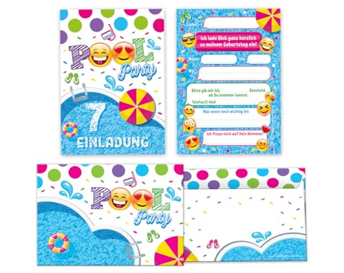 12 Einladungskarten incl. 12 Umschläge 7. Kindergeburtstag Schwimmbad Schwimmen Jungen Mädchen Einladung siebte Geburtstag von JuNa-Experten