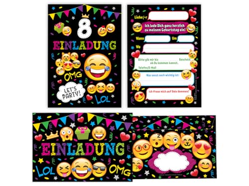 12 Einladungskarten incl. 12 Umschläge 8. Kindergeburtstag Mädchen Jungen coole Einladungen achte Geburtstag Mädchengeburtstag Jungsgeburtstag von JuNa-Experten