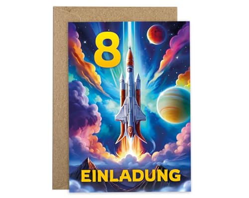 12 Einladungskarten incl. 12 Umschläge zum 8. Kindergeburtstag Jungen Mädchen Rakete coole bunte Einladungen achte Geburtstag Kinder Jungsgeburtstag Space Geburtstagseinladungen 12 Einladungskarten incl. 12 Umschläge zum 8. Kindergeburtstag Jungen Mädchen Rakete coole bunte Einladungen achte Geburtstag Kinder Jungsgeburtstag Space Geburtstagseinladungen von JuNa-Experten