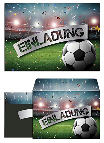 JuNa-Experten 12 Einladungskarten incl. 12 Umschläge zum Kindergeburtstag Fußball Fussball Party/Einladungen zum Geburtstag (12 Karten + 12 Umschläge) von JuNa-Experten