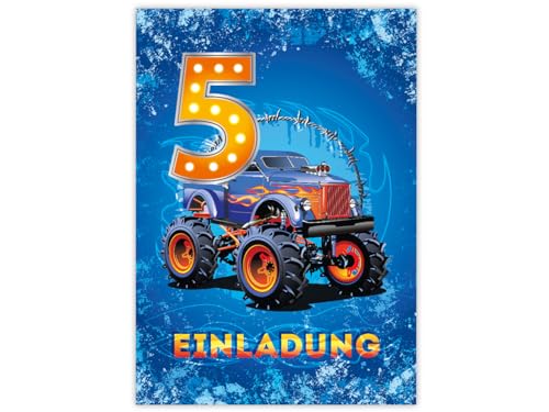 12 Einladungskarten zum 5. Kindergeburtstag Jungen Auto Monster-Truck coole Einladungen fünfte Geburtstag Jungsgeburtstag von JuNa-Experten