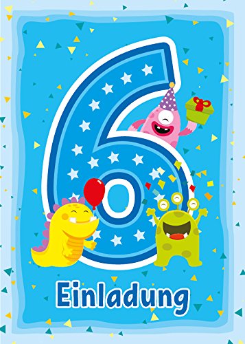 12 Einladungskarten zum 6. Kindergeburtstag Blau – Lustige Monster Einladungen zum sechsten Geburtstag, Bunte Karten für Jungen und Mädchen, Kindergeburtstagskarten Set 12 Einladungskarten zum 6. Kindergeburtstag Blau – Lustige Monster Einladungen zum sechsten Geburtstag, Bunte Karten für Jungen und Mädchen, Kindergeburtstagskarten Set von JuNa-Experten