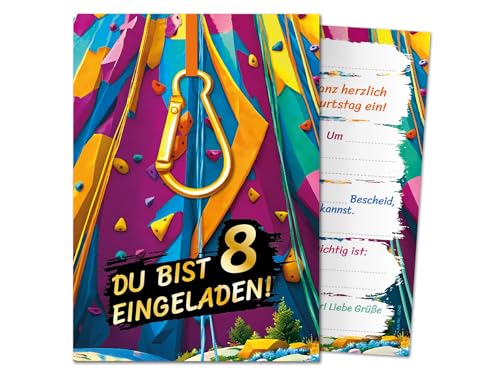 12 Einladungskarten zum 8. Kindergeburtstag Jungen Mädchen Klettern Kletterpark coole bunte Einladungen achte Geburtstag von JuNa-Experten