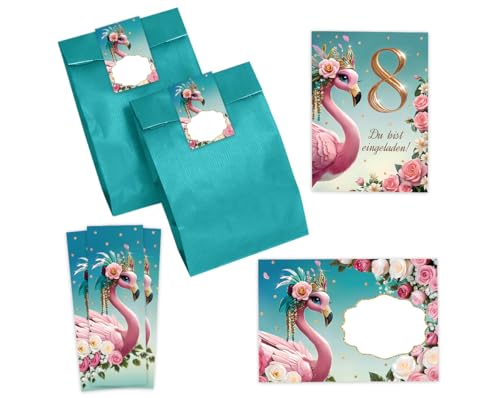 12 Einladungskarten zum 8. Kindergeburtstag Mädchen Flamingo coole bunte Einladungen achte Geburtstag Mädchengeburtstag incl. 12 Umschläge, 12 Partytüten/petrol, 12 Aufkleber, 12 Lesezeichen 12 Einladungskarten zum 8. Kindergeburtstag Mädchen Flamingo coole bunte Einladungen achte Geburtstag Mädchengeburtstag incl. 12 Umschläge, 12 Partytüten/petrol, 12 Aufkleber, 12 Lesezeichen von JuNa-Experten