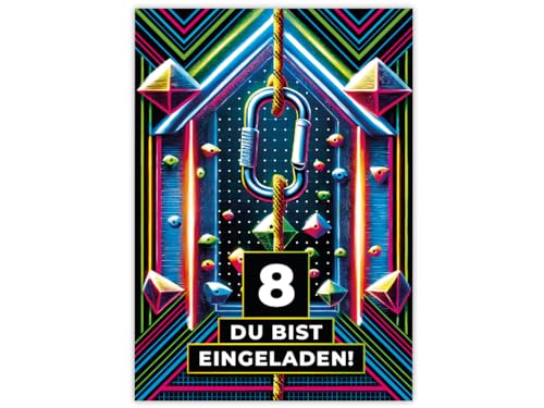12 Einladungskarten zum 8. Kindergeburtstag Mädchen Jungen Klettern Kletterpark coole bunte Einladungen achte Geburtstag von JuNa-Experten