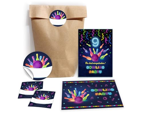 JuNa-Experten 12 Einladungskarten zum 9. Kindergeburtstag – Bowling & Kegeln, Jungen und Mädchen – Einladung zum neunten Geburtstag inkl. 12 Umschläge, 12 naturfarbene Partytüten, 12 Aufkleber JuNa-Experten 12 Einladungskarten zum 9. Kindergeburtstag – Bowling & Kegeln, Jungen und Mädchen – Einladung zum neunten Geburtstag inkl. 12 Umschläge, 12 naturfarbene Partytüten, 12 Aufkleber von JuNa-Experten