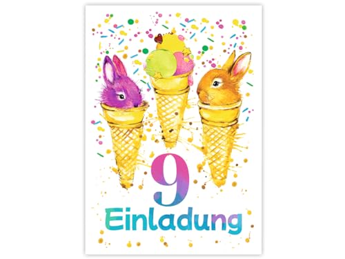 12 Einladungskarten zum 9. Kindergeburtstag Mädchen Jungen Kaninchen coole Einladungen neunte Geburtstag Mädchengeburtstag Jungsgeburtstag von JuNa-Experten