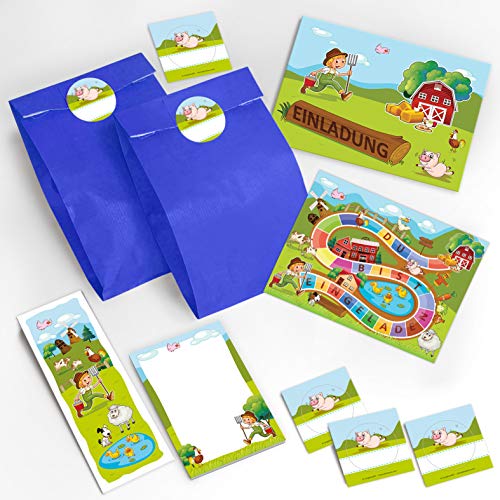 12 Einladungskarten zum Kindergeburtstag Bauernhof-Party für Mädchen und Jungen/Schatzsuche/Outdoor/incl. 12 Umschläge, 12 Tüten/dunkelblau, 12 Aufkleber, 12 Lesezeichen, 12 Blöcke 12 Einladungskarten zum Kindergeburtstag Bauernhof-Party für Mädchen und Jungen/Schatzsuche/Outdoor/incl. 12 Umschläge, 12 Tüten/dunkelblau, 12 Aufkleber, 12 Lesezeichen, 12 Blöcke von JuNa-Experten