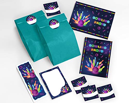 JuNa-Experten 12 Einladungskarten zum Kindergeburtstag "Bowling" für Mädchen und Jungen/Erwachsene inkl. Umschläge, petrolfarbene Partytüten, Aufkleber, Lesezeichen & Notizbücher JuNa-Experten 12 Einladungskarten zum Kindergeburtstag "Bowling" für Mädchen und Jungen/Erwachsene inkl. Umschläge, petrolfarbene Partytüten, Aufkleber, Lesezeichen & Notizbücher von JuNa-Experten