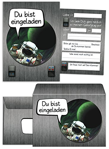 12 Einladungskarten zum Kindergeburtstag Space-Party incl. 12 Umschläge/Astronaut/Kosmonaut/Weltraum/Raumschiff/Weltall/Spaceshuttle/Einladungen zum Geburtstag für Jungen 12 Einladungskarten zum Kindergeburtstag Space-Party incl. 12 Umschläge/Astronaut/Kosmonaut/Weltraum/Raumschiff/Weltall/Spaceshuttle/Einladungen zum Geburtstag für Jungen von JuNa-Experten