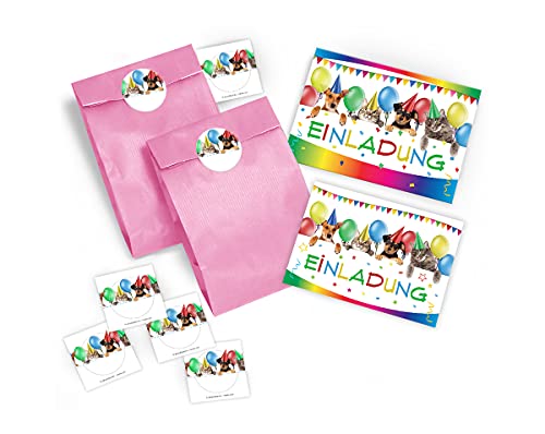 12 Einladungskarten zum Kindergeburtstag für Mädchen und Jungen "lustige Katzen und Hunde" inkl. 12 Umschläge, 12 Party-Tüten/hellrosa, 12 Aufkleber 12 Einladungskarten zum Kindergeburtstag für Mädchen und Jungen "lustige Katzen und Hunde" inkl. 12 Umschläge, 12 Party-Tüten/hellrosa, 12 Aufkleber von JuNa-Experten