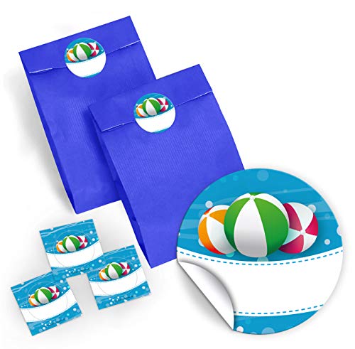 12 Geschenktüten/dunkelblau + 12 Aufkleber Wasserbälle Schwimmbad für Gastgeschenke Mitgebsel beim Kindergeburtstag Mädchen Jungen von JuNa-Experten