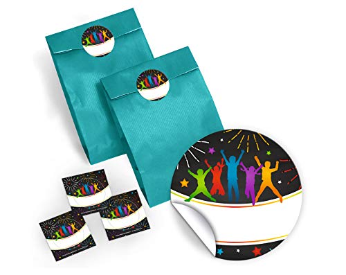 12 Geschenktüten/blau + 12 Aufkleber Jump Party Trampolin für Mitgebsel Gastgeschenk beim Kindergeburtstag Jungen Mädchen von JuNa-Experten