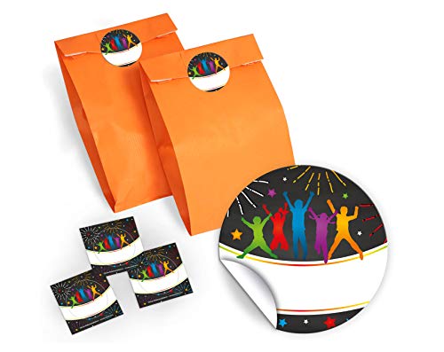 12 Geschenktüten/orange + 12 Aufkleber Jump Party Trampolin für Mitgebsel Gastgeschenk beim Kindergeburtstag Jungen Mädchen von JuNa-Experten