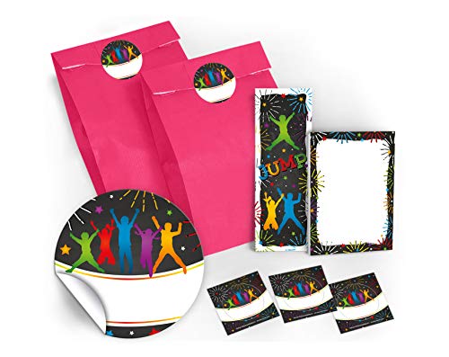 12 Lesezeichen + 12 Mini-Notizblöcke + 12 Geschenktüten / rosa + 12 Aufkleber Jump Party Trampolin Mitgebsel Gastgeschenk beim Kindergeburtstag Jungen Mädchen von JuNa-Experten