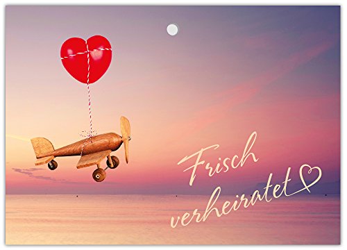 JuNa Party-Experten 25 gelochte Ballonflugkarten Hochzeit für Wünsche an Brautpaar liebevolle extra leichte Ballonkarten für weiten Flug Herzmotiv Flugzeug von JuNa Party-Experten