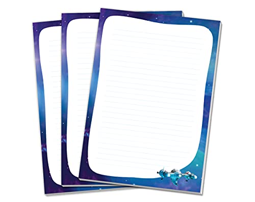 3 Blöcke Space Weltraum Schreibblock Notizblock liniert für Kinder Jungen Jungs (3 Blöcke mit je 25 Blätter in A4-Format) von JuNa-Experten
