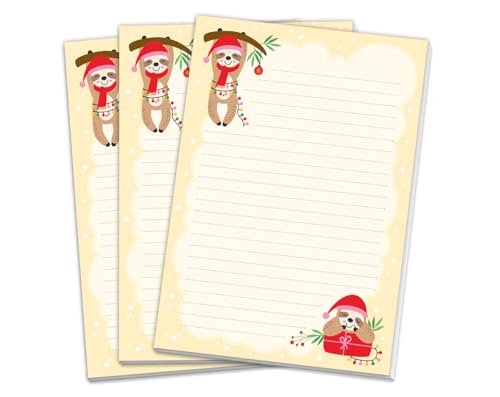 3 Blöcke Weihnachtsmotiv Notizblock Schreibblock Faultier Weihnachtsbriefpapier Brief an Weihnachtsmann schreiben liniert Kinder Mädchen Jungen (3 gleiche Blöcke mit je 25 Blätter A5-Format) von JuNa-Experten