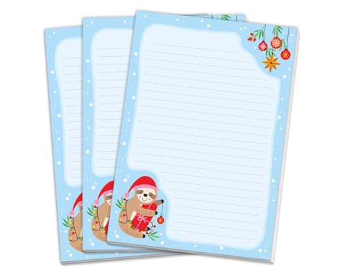3 Blöcke Weihnachtsmotiv Notizblock Schreibblock Faultier Weihnachtsbriefpapier Brief an Weihnachtsmann schreiben liniert Kinder Mädchen Jungen (3 gleiche Blöcke mit je 25 Blätter A5-Format) von JuNa-Experten