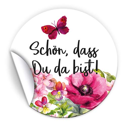 50 Aufkleber SCHÖN, DASS DU DA BIST Etiketten für Gastgeschenke BZW. Mitgebsel bei Hochzeit Taufe Geburtstag Jubiläum Blumen von JuNa-Experten