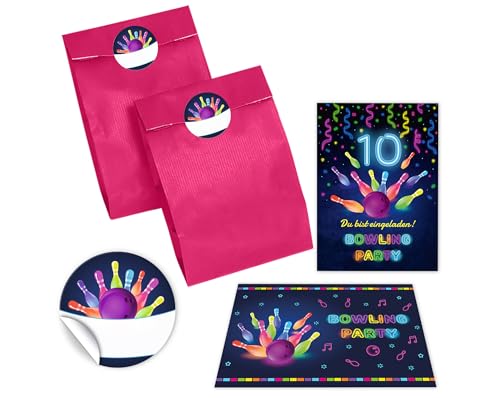 6 Einladungskarten zum 10. Kindergeburtstag Bowling Kegeln Jungen Mädchen Einladung zehnte Geburtstag incl. 6 Umschläge, 6 Partytüten/pink, 6 Aufkleber 6 Einladungskarten zum 10. Kindergeburtstag Bowling Kegeln Jungen Mädchen Einladung zehnte Geburtstag incl. 6 Umschläge, 6 Partytüten/pink, 6 Aufkleber von JuNa-Experten