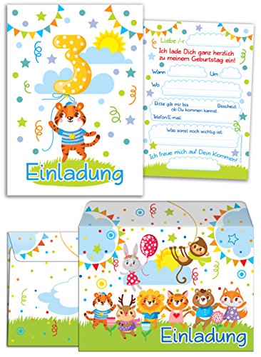 6 Einladungskarten zum 3. Kindergeburtstag für Jungen incl. 6 Umschläge/bunte Einladungen zum Geburtstag für Jungen "Süße Tierchen/Süßer Tiger" 6 Einladungskarten zum 3. Kindergeburtstag für Jungen incl. 6 Umschläge/bunte Einladungen zum Geburtstag für Jungen "Süße Tierchen/Süßer Tiger" von JuNa-Experten