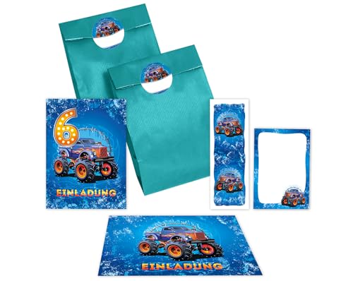 6 Einladungskarten zum 6. Kindergeburtstag Jungen Auto Monster-Truck Einladungen sechste Geburtstag incl. 6 Umschläge, 6 Partytüten/petrol, 6 Aufkleber, 6 Lesezeichen, 6 Mini-Notizblöcke 6 Einladungskarten zum 6. Kindergeburtstag Jungen Auto Monster-Truck Einladungen sechste Geburtstag incl. 6 Umschläge, 6 Partytüten/petrol, 6 Aufkleber, 6 Lesezeichen, 6 Mini-Notizblöcke von JuNa-Experten