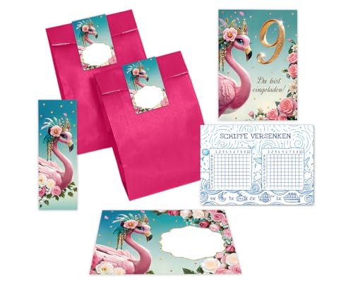 6 Einladungskarten zum 9. Kindergeburtstag Mädchen Flamingo bunte Einladungen neunte Geburtstag Mädchengeburtstag incl. 6 Umschläge, 6 Tüten/pink, 6 Aufkleber, 6 Lesezeichen, 6 Schiffe versenken 6 Einladungskarten zum 9. Kindergeburtstag Mädchen Flamingo bunte Einladungen neunte Geburtstag Mädchengeburtstag incl. 6 Umschläge, 6 Tüten/pink, 6 Aufkleber, 6 Lesezeichen, 6 Schiffe versenken von JuNa-Experten