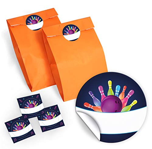 6 Geschenktüten / orange + 6 Aufkleber Bowling für Mitgebsel Gastgeschenke beim Kindergeburtstag Mädchen Jungen von JuNa-Experten