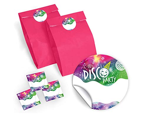 6 Geschenktüten / rosa + 6 Aufkleber Disco Disco-Party für Mitgebsel Gastgeschenk beim Kindergeburtstag Mädchen Jungen von JuNa-Experten