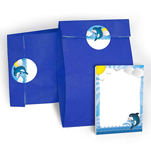 6 Mini-Notizblöcke + 6 Geschenktüten/dunkelblau + 6 Aufkleber Delfin Mitgebsel Gastgeschenk beim Kindergeburtstag Mädchen Jungen von JuNa-Experten