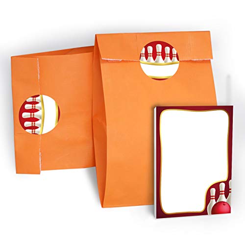 6 Mini-Notizblöcke + 6 Geschenktüten / orange + 6 Aufkleber Bowling Mitgebsel Gastgeschenk beim Kindergeburtstag Mädchen Jungen von JuNa-Experten
