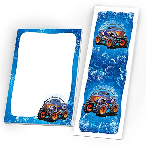 6 Notizblöcke + 6 Lesezeichen Mitgebsel Monster-Truck blau Gastgeschenk beim Geburtstag Kindergeburtstag Jungen Jungsgeburtstag von JuNa-Experten