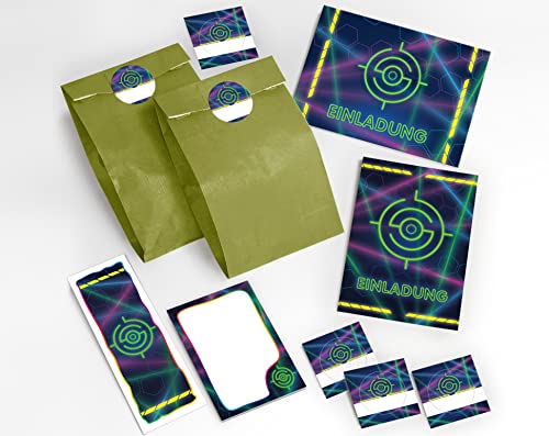 8 Einladungskarten Geburtstag Kinder Lasertag für Mädchen Jungen Jungs Einladungen Kindergeburtstag incl. 8 Umschläge, 8 Tüten/grün, 8 Aufkleber, 8 Lesezeichen, 8 Notizblöcke 8 Einladungskarten Geburtstag Kinder Lasertag für Mädchen Jungen Jungs Einladungen Kindergeburtstag incl. 8 Umschläge, 8 Tüten/grün, 8 Aufkleber, 8 Lesezeichen, 8 Notizblöcke von JuNa-Experten