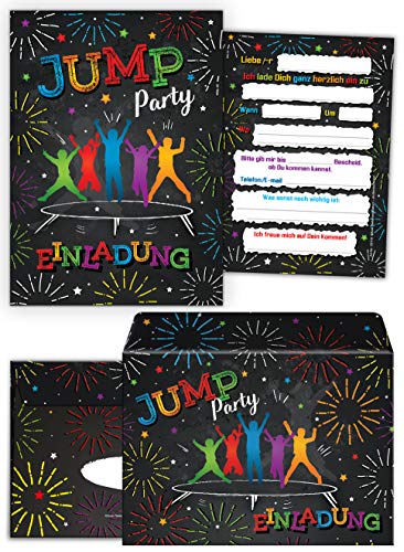 8 Einladungskarten incl. 8 Umschläge Kindergeburtstag Jump Trampolin Mädchen Junge Einladungen Geburtstag von JuNa-Experten