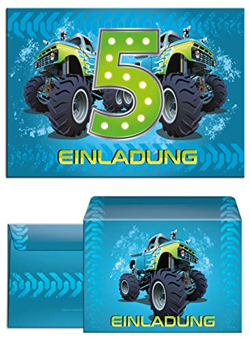8 Einladungskarten incl. 8 Umschläge zum 5. Geburtstag Kinder Junge Monstertruck blau/Monster-Truck/Auto/Einladungen zum fünften Kindergeburtstag für Jungen 8 Einladungskarten incl. 8 Umschläge zum 5. Geburtstag Kinder Junge Monstertruck blau/Monster-Truck/Auto/Einladungen zum fünften Kindergeburtstag für Jungen von JuNa-Experten