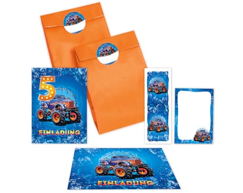 8 Einladungskarten zum 5. Kindergeburtstag Jungen Auto Monster-Truck Einladungen fünfte Geburtstag incl. 8 Umschläge, 8 Partytüten/orange, 8 Aufkleber, 8 Lesezeichen, 8 Mini-Notizblöcke 8 Einladungskarten zum 5. Kindergeburtstag Jungen Auto Monster-Truck Einladungen fünfte Geburtstag incl. 8 Umschläge, 8 Partytüten/orange, 8 Aufkleber, 8 Lesezeichen, 8 Mini-Notizblöcke von JuNa-Experten