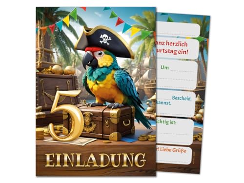 8 Einladungskarten zum 5. Kindergeburtstag Jungen Jungs Mädchen Pirat Piraten-Party coole bunte Einladungen fünfte Geburtstag Kinder Jungsgeburtstag Schatzsuche Kinderparty Geburtstagseinladungen von JuNa-Experten
