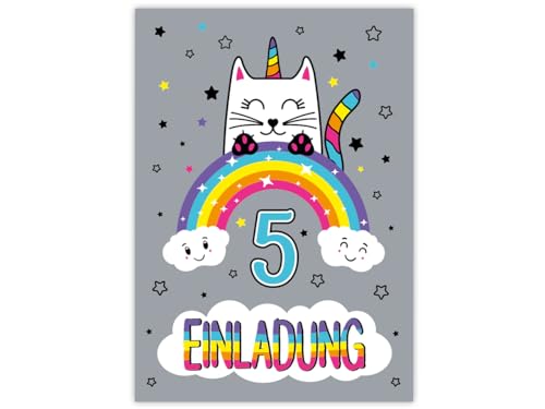 8 Einladungskarten zum 5. Kindergeburtstag Mädchen Jungen Katze Einhorn coole Einladungen fünfte Geburtstag Mädchengeburtstag Jungengeburtstag 8 Einladungskarten zum 5. Kindergeburtstag Mädchen Jungen Katze Einhorn coole Einladungen fünfte Geburtstag Mädchengeburtstag Jungengeburtstag von JuNa-Experten