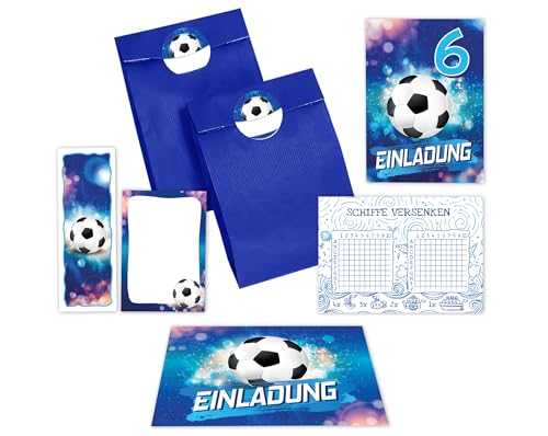 8 Einladungskarten zum 6. Kindergeburtstag Jungen Fußball Fussball Einladungen sechste Geburtstag incl. 8 Umschläge, 8 Tüten/blau, 8 Aufkleber, 8 Lesezeichen, 8 Blöcke, 8 Schiffe versenken 8 Einladungskarten zum 6. Kindergeburtstag Jungen Fußball Fussball Einladungen sechste Geburtstag incl. 8 Umschläge, 8 Tüten/blau, 8 Aufkleber, 8 Lesezeichen, 8 Blöcke, 8 Schiffe versenken von JuNa-Experten