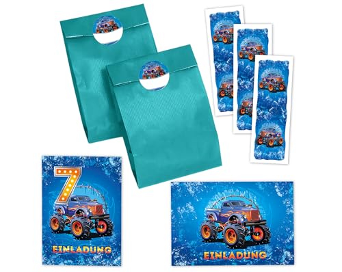 8 Einladungskarten zum 7. Kindergeburtstag Jungen Auto Monster-Truck Einladungen siebte Geburtstag incl. 8 Umschläge, 8 Partytüten/petrol, 8 Aufkleber, 8 Lesezeichen 8 Einladungskarten zum 7. Kindergeburtstag Jungen Auto Monster-Truck Einladungen siebte Geburtstag incl. 8 Umschläge, 8 Partytüten/petrol, 8 Aufkleber, 8 Lesezeichen von JuNa-Experten
