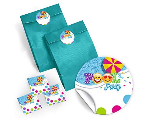 8 Geschenktüten/blau + 8 Aufkleber Schwimmbad Pool-Party für Mitgebsel Gastgeschenk beim Kindergeburtstag Jungen Mädchen von JuNa-Experten