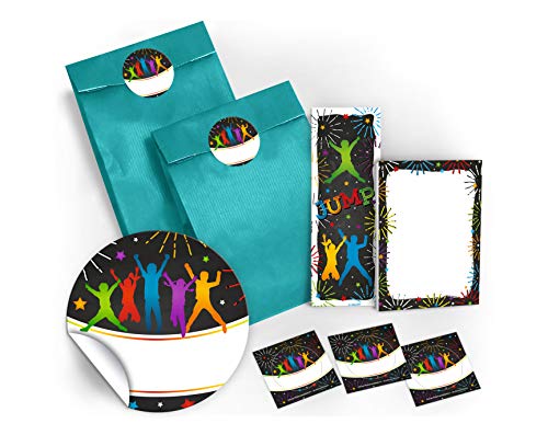 8 Lesezeichen + 8 Mini-Notizblöcke + 8 Geschenktüten / blau + 8 Aufkleber Jump Party Trampolin Mitgebsel Gastgeschenk beim Kindergeburtstag Jungen Mädchen von JuNa-Experten